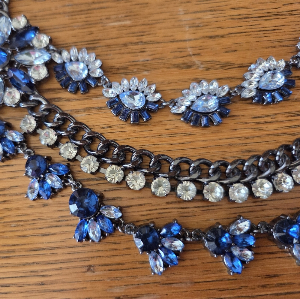 Sparkly Blue Clear Rhinestone Statement Necklace … - image 2